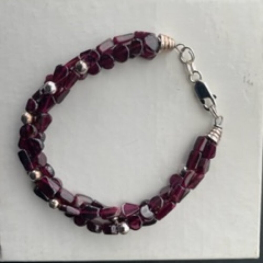 Vintaage sterling silver bracelet-Cranberry color beads